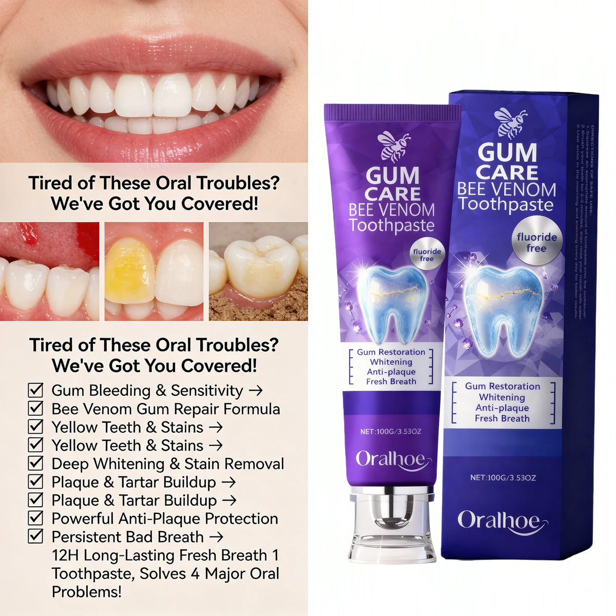 Bee Venom Gum Care Toothpaste for Teeth Whitening and Enamel Repair