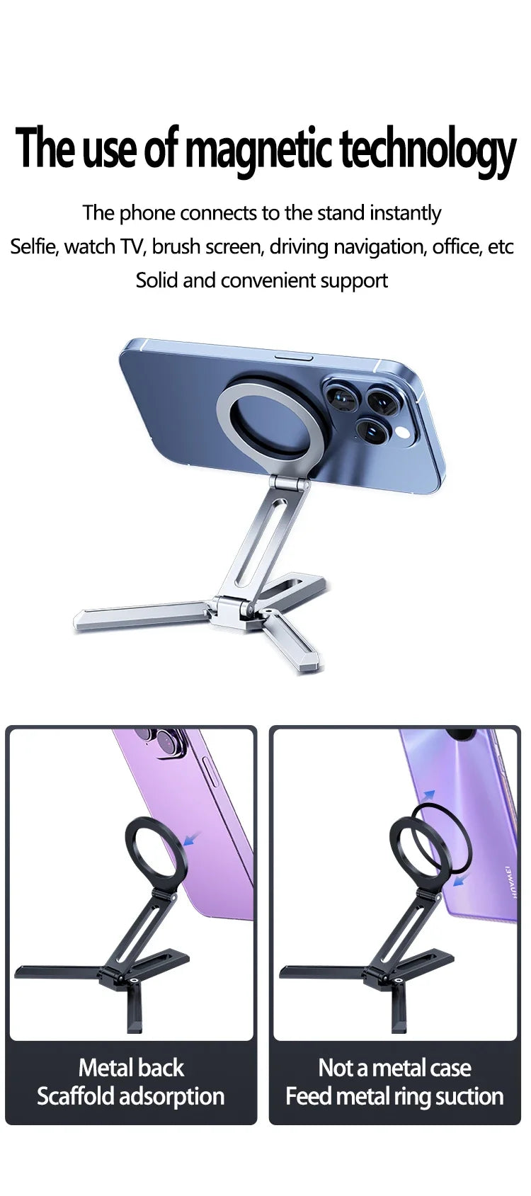 Foldable Magnetic Phone Stand for MagSafe - Aluminum Desktop Tripod