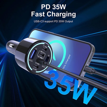 240W 4-Port USB-C Car Charger - PD 3.1 Super Fast Charging Adapter