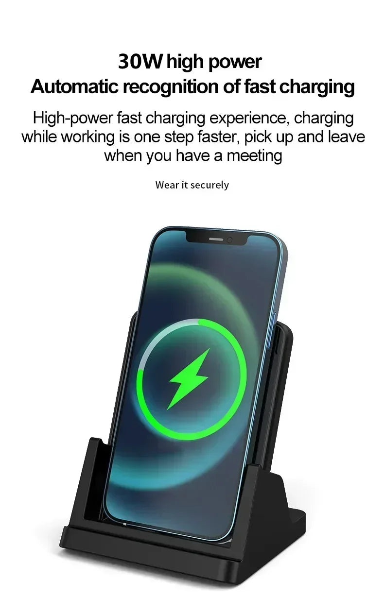 15W Fast Wireless Charging Stand - Vertical & Horizontal Phone Charger - 16
