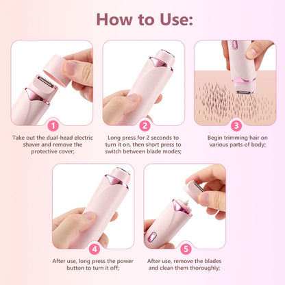 2-in-1 Dual-Head Electric Women’s Hair Trimmer & Shaver for Sensitive Skin