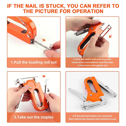 Heavy Duty 4-in-1 Staple Gun Kit - Manual Nail Gun with Remover & 1200 Staples for DIY