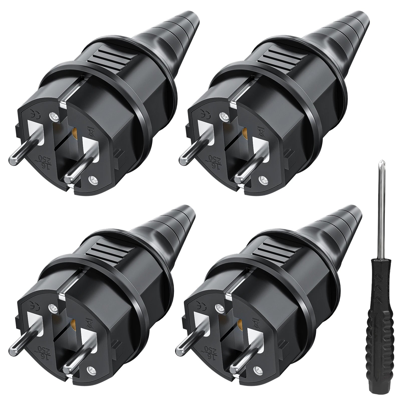 IP44 Waterproof Schuko Plug - Heavy Duty 16A 250V Rewireable EU Power Connector - 1