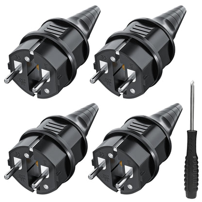 IP44 Waterproof Schuko Plug - Heavy Duty 16A 250V Rewireable EU Power Connector