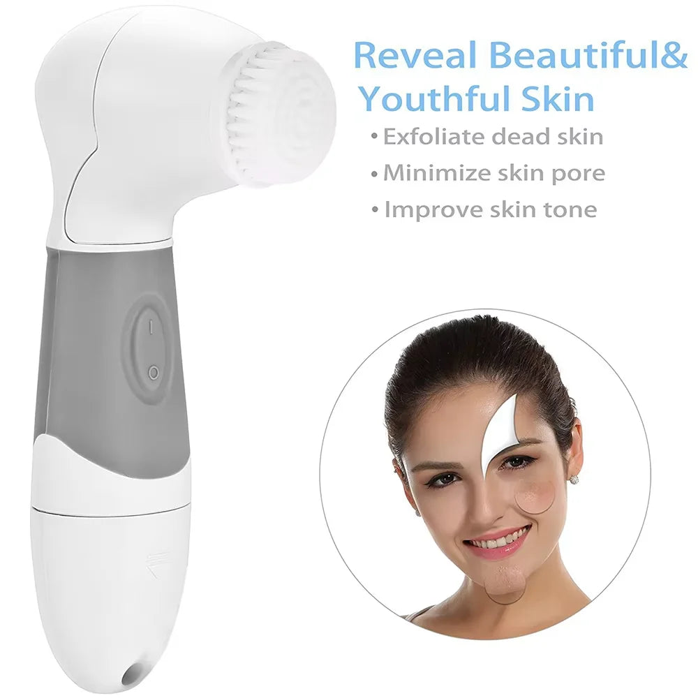 4-in-1 Waterproof Electric Facial Cleansing Brush & Exfoliating Skin Scrubber