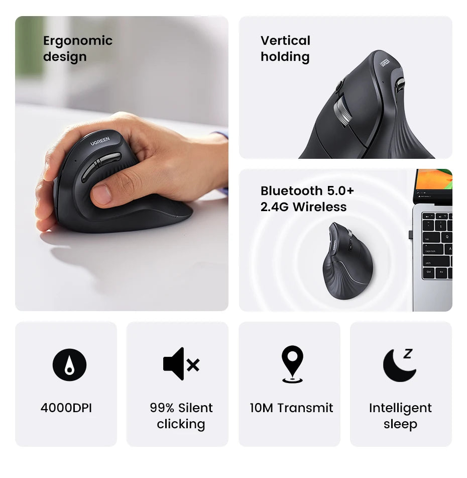 Ergonomic Wireless Vertical Mouse - Bluetooth & 2.4G Rechargeable Mouse - 12