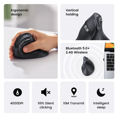 Ergonomic Wireless Vertical Mouse - Silent Bluetooth & 2.4G Optical Mouse