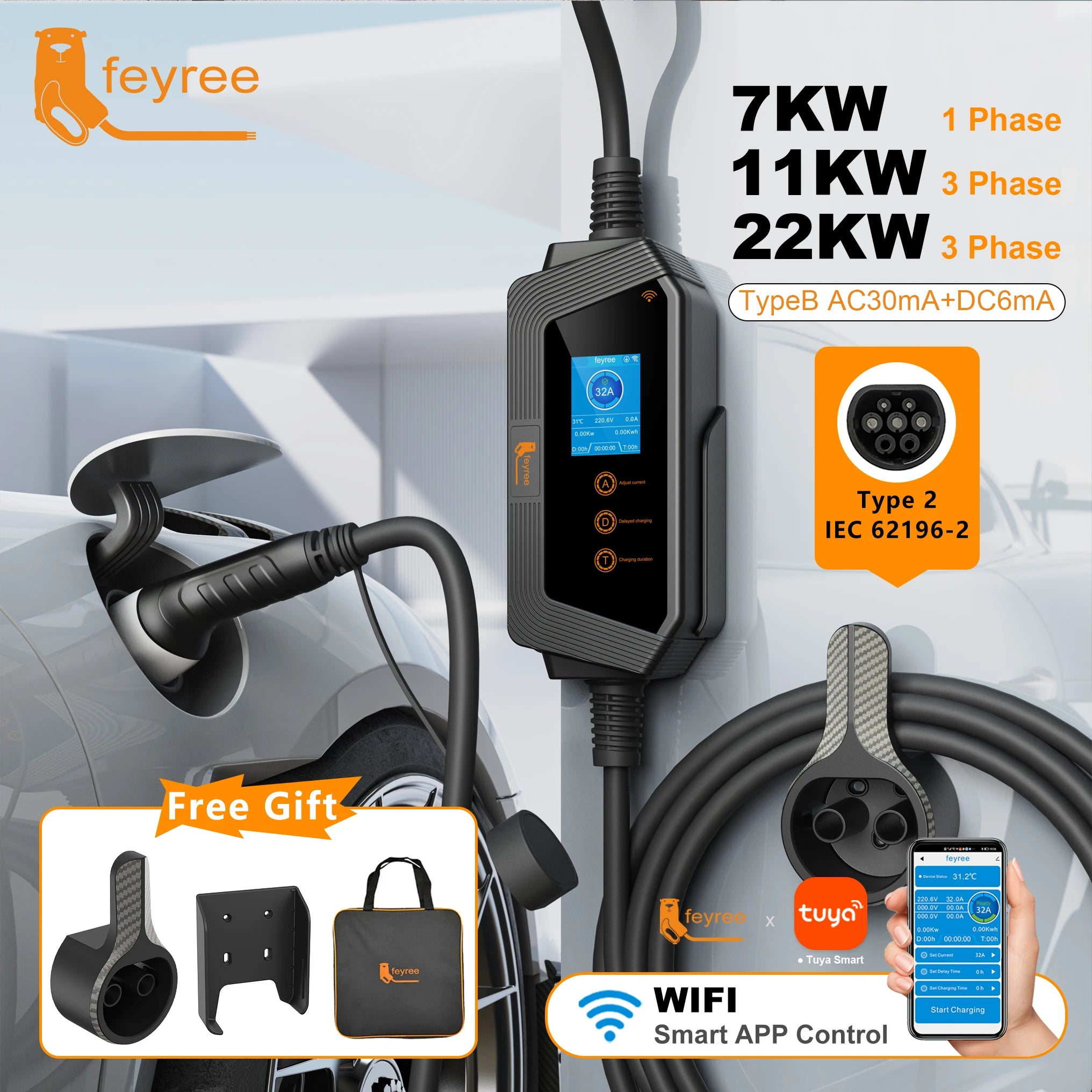 Smart Portable EV Charger Type 2 - Wi-Fi App Control & Fast Charging - 1
