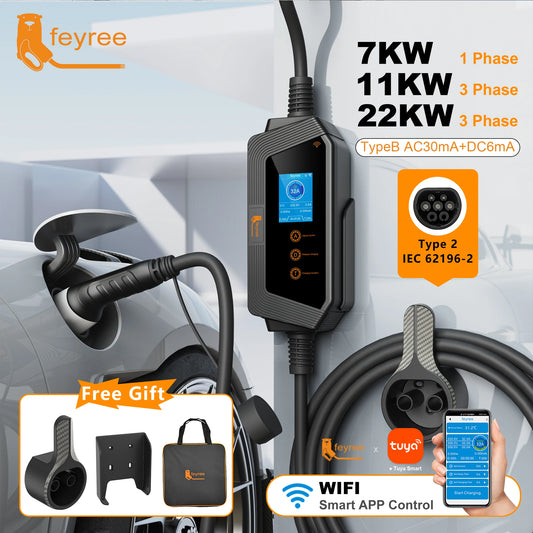 Smart Portable EV Charger Type 2 - Wi-Fi App Control & Fast Charging