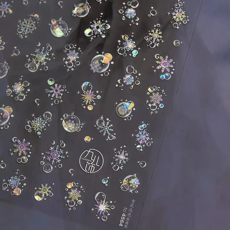 3D Christmas Nail Art Stickers - Festive Snowman & Snowflake Manicure Decals - 69