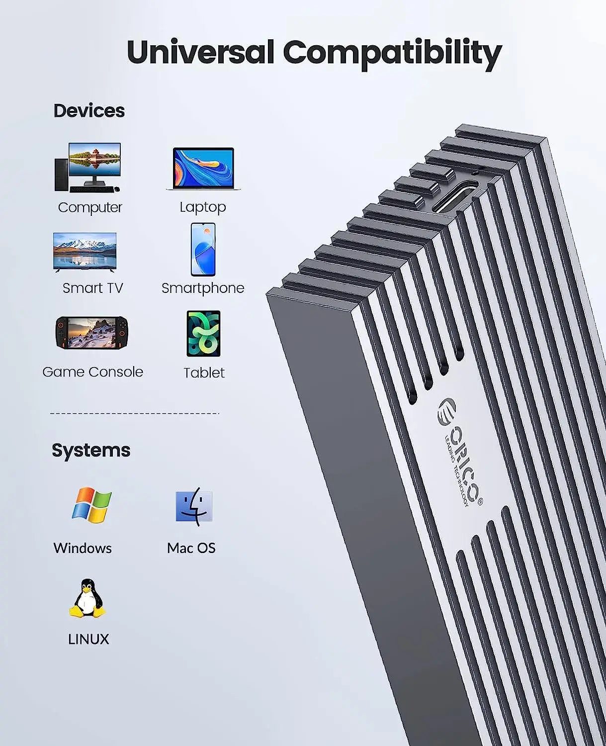 ORICO NVMe M.2 SSD Enclosure 40Gbps USB4 External Case for PCIe SSD - 13