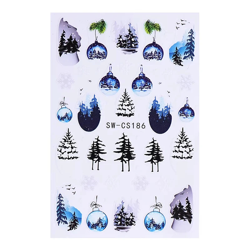 3D Christmas Nail Art Stickers - Festive Snowman & Snowflake Manicure Decals - 19