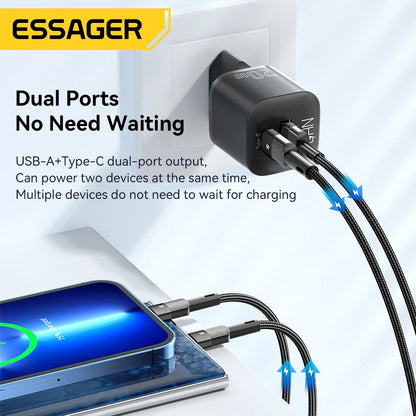 20W GaN Dual Port USB-C Fast Wall Charger for iPhone Samsung iPad