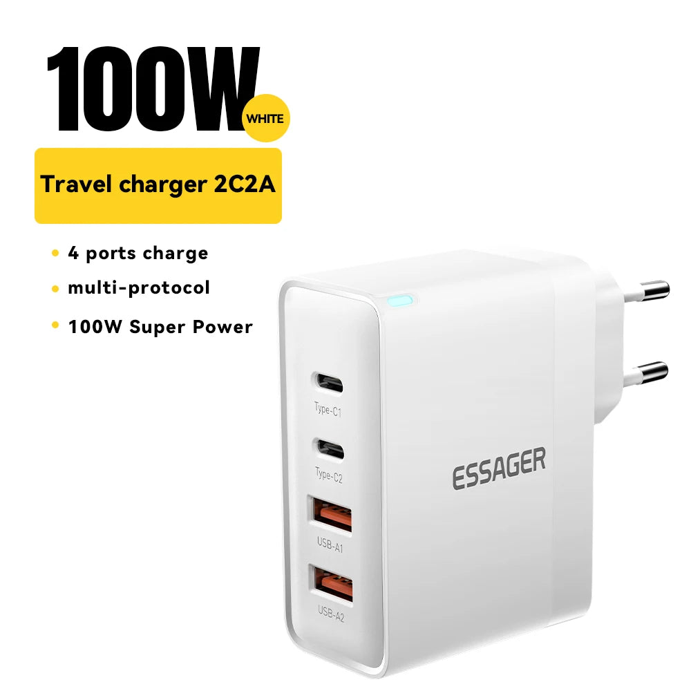 100W 4-Port USB-C Desktop Fast Charger for Laptops, iPhone, & Android