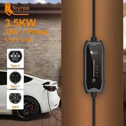 Portable EV Charger Type 2 - 16A 3.5KW Adjustable Electric Vehicle Charger