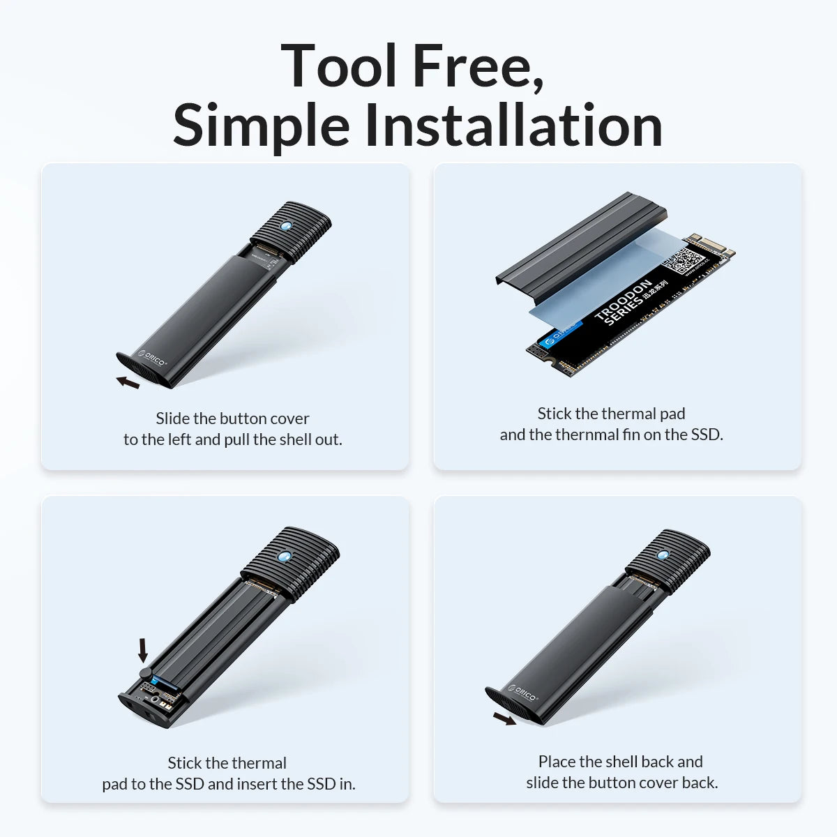 10Gbps M.2 NVMe SSD Enclosure Tool-Free Aluminum Case for 2280/2230 SSD