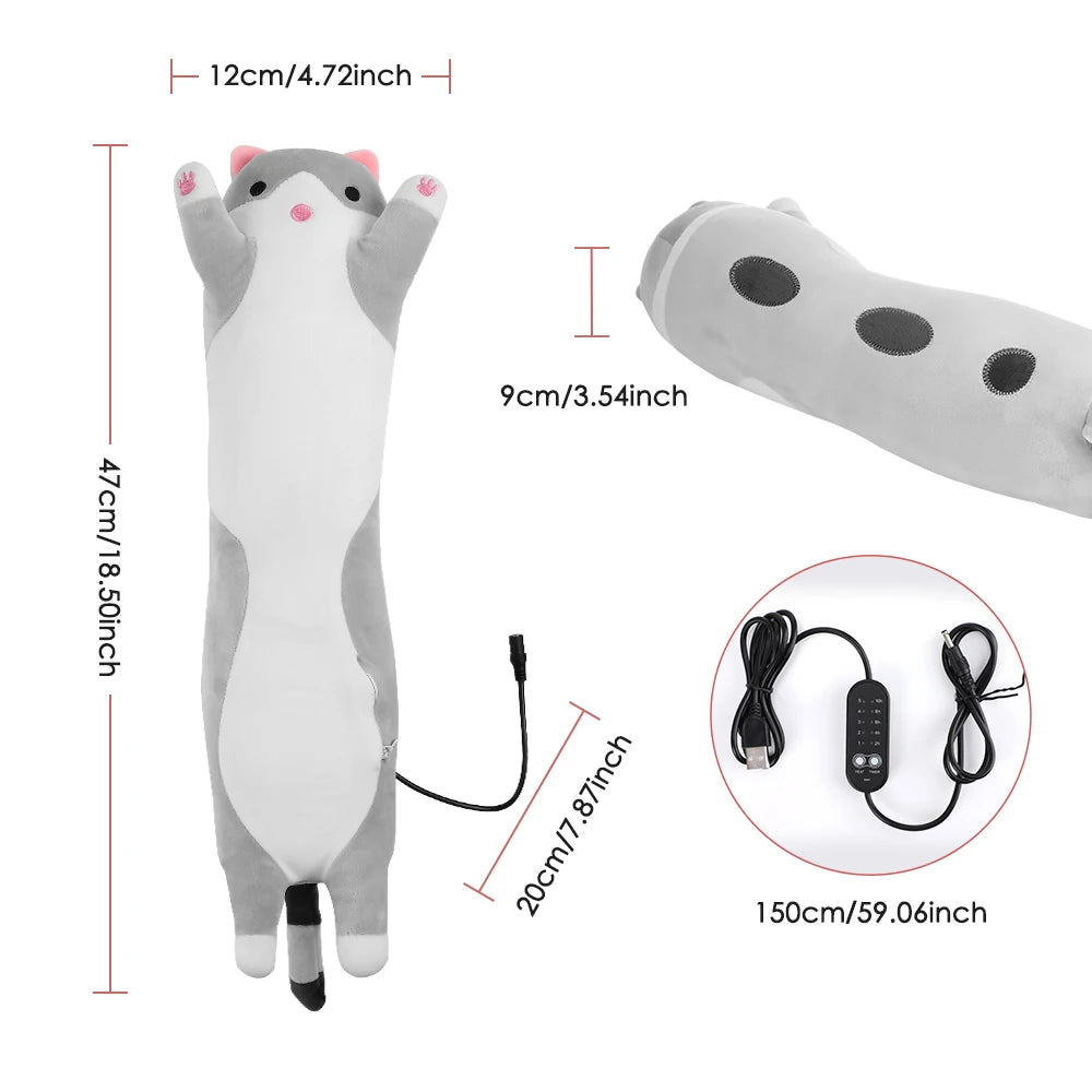 USB Heated Cat Plush Pillow - Adjustable Warming Cushion for Comfort and Pain Relief - 15