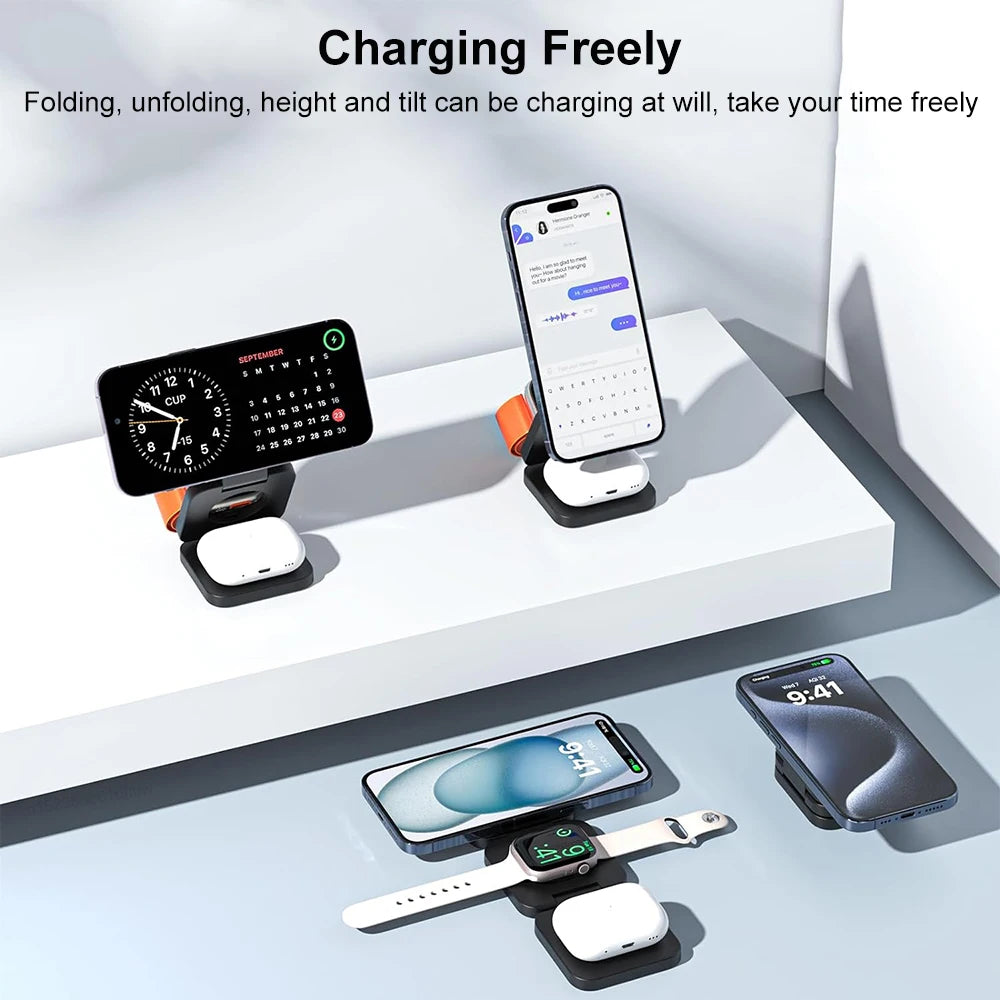 3-in-1 Foldable Magnetic Wireless Charging Station for Apple Devices