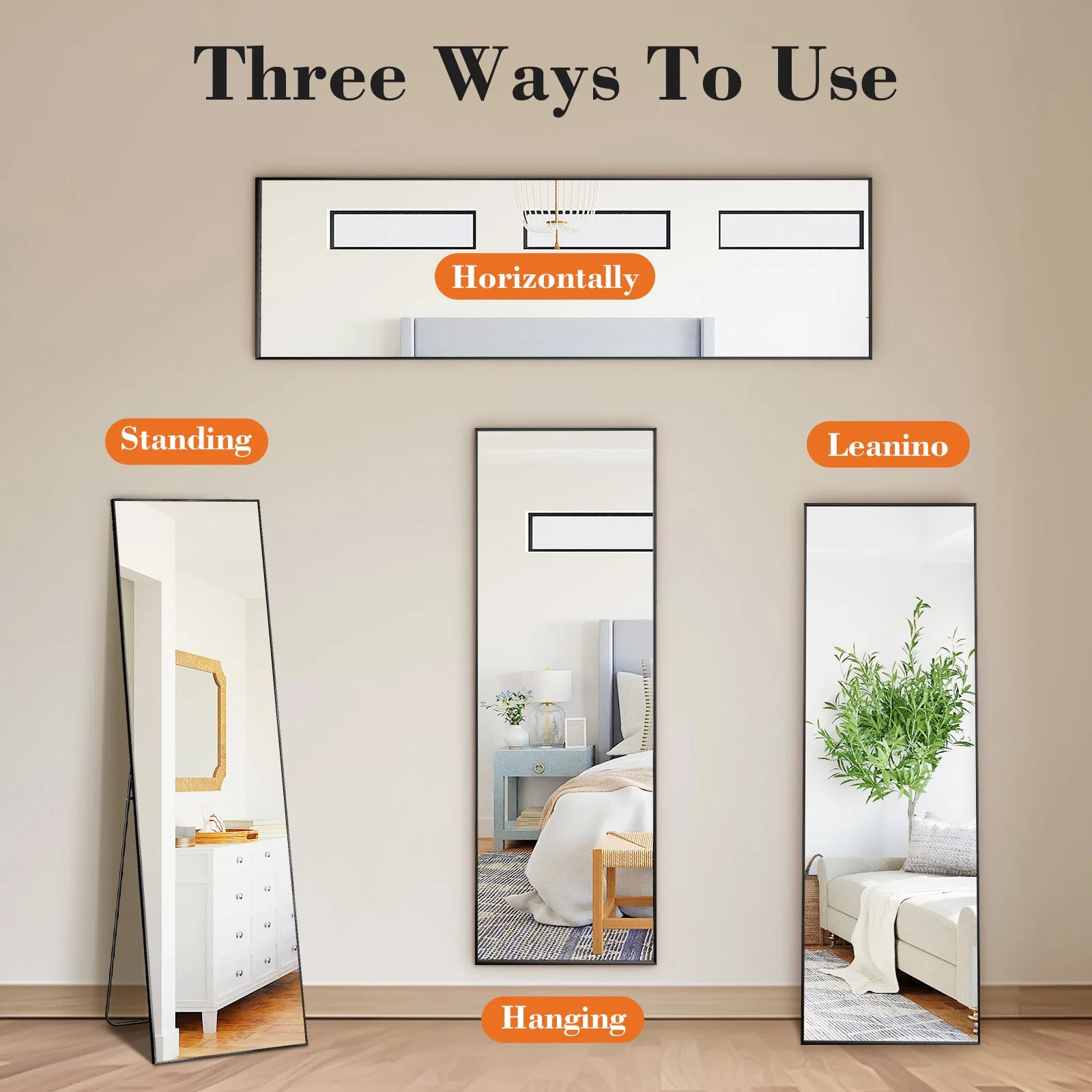 64" x 21" Full Length Standing Mirror – Floor, Wall-Mounted or Leaning - 6