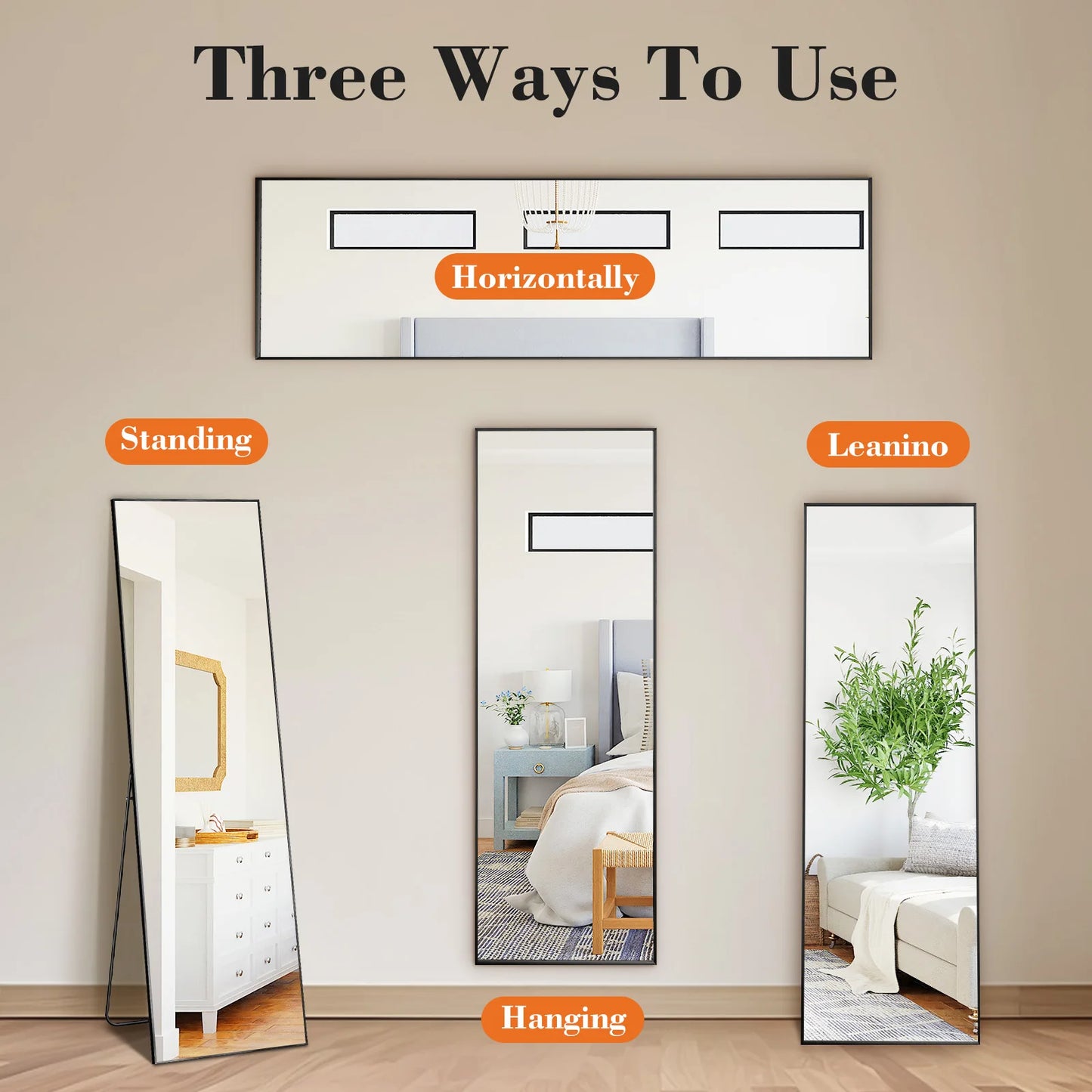 64" x 21" Full Length Standing Mirror – Floor, Wall-Mounted or Leaning