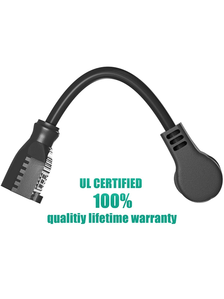1ft Extension Cord - Low Profile Flat Plug 3-Prong Power Extension Cable - 4