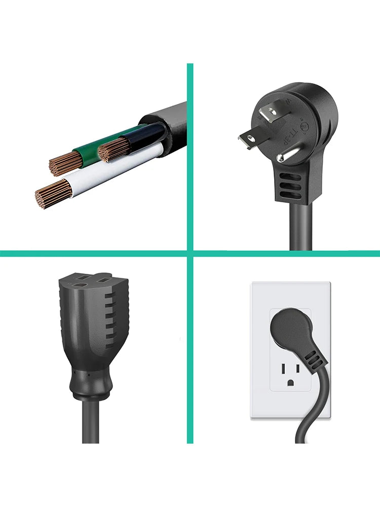 1ft Extension Cord - Low Profile Flat Plug 3-Prong Power Extension Cable