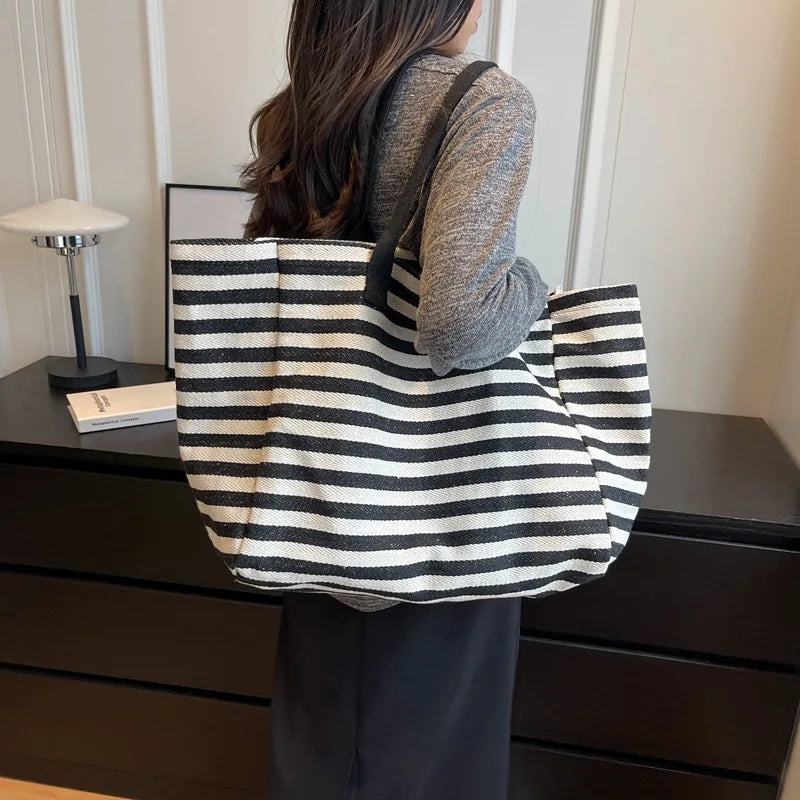 Luxury Casual Striped Canvas Tote