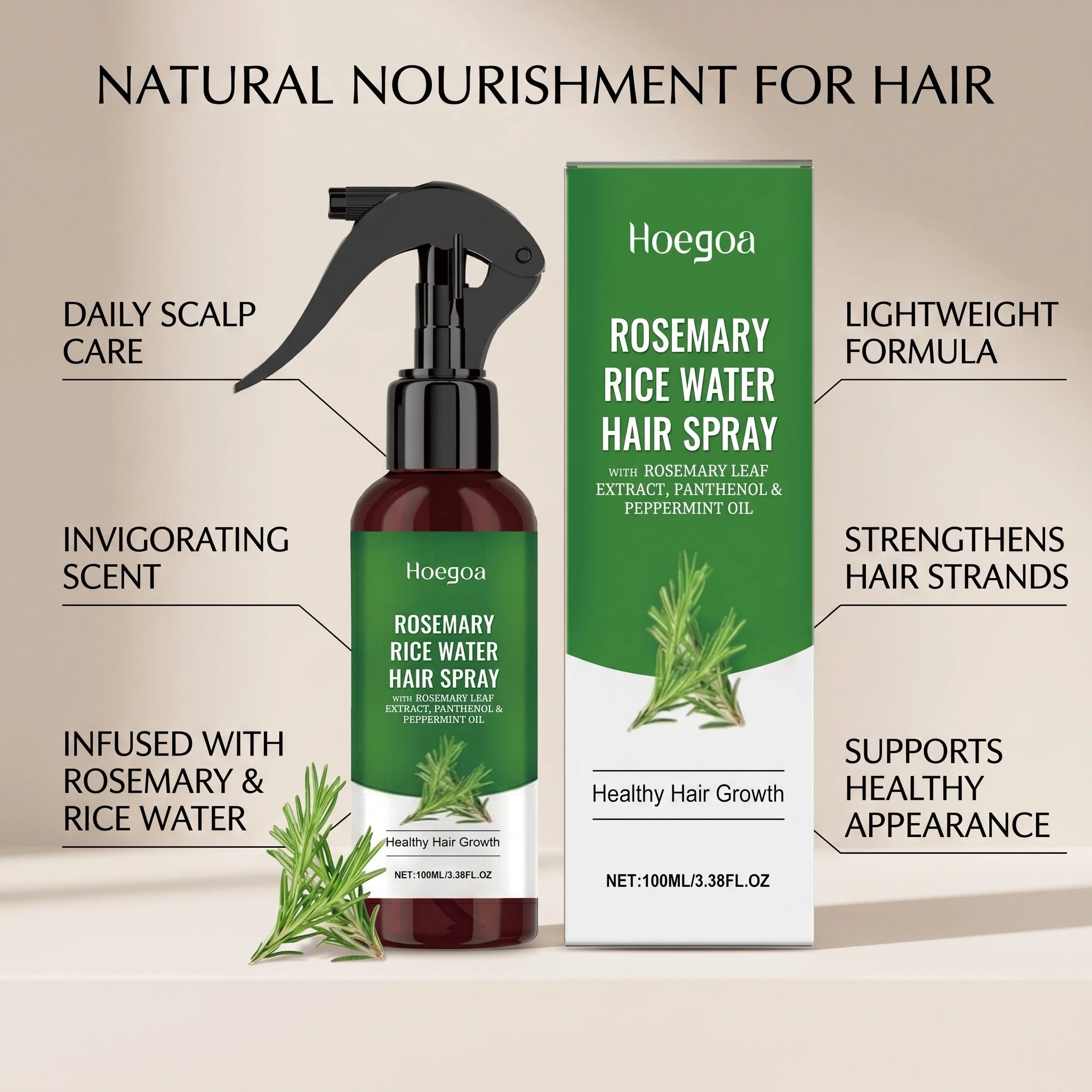 Rosemary Rice Water Hair Growth Spray - Leave-In Conditioner for Damaged Hair - 1