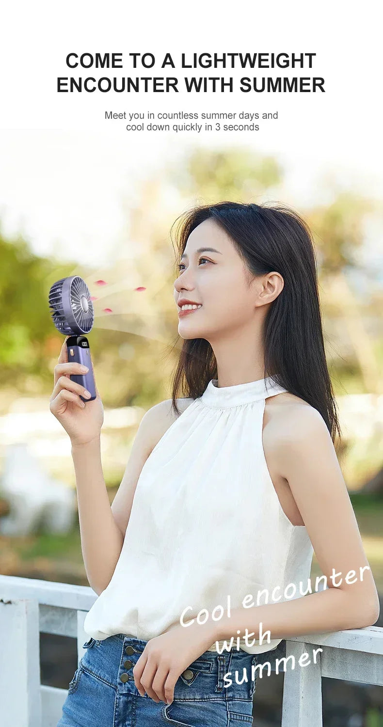 Portable 5-Speed Handheld & Neck Fan with Phone Stand & LED Display - 7