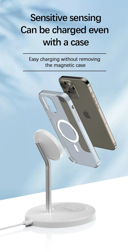 2-in-1 Magnetic Wireless Charging Stand for iPhone 16 15 14 13 12 & AirPods