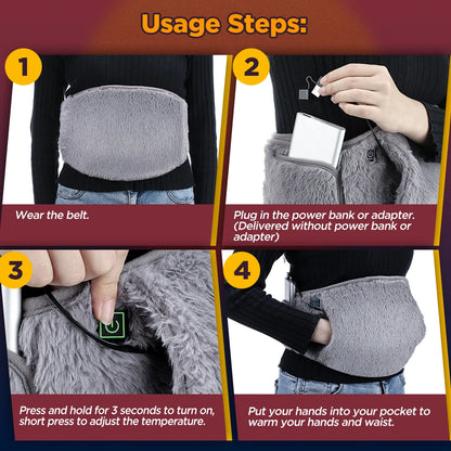 Electric Heated Waist Warmer Belt with 3 Temperature Levels for Pain Relief