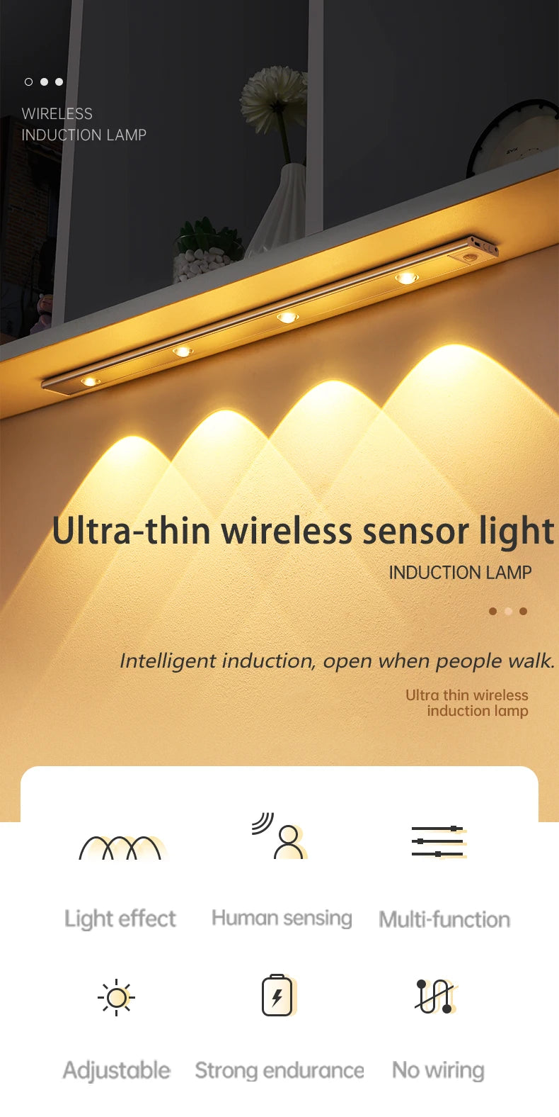 Ultra-Thin Motion Sensor LED Cabinet Light - Rechargeable Closet & Kitchen Under Counter Lamp