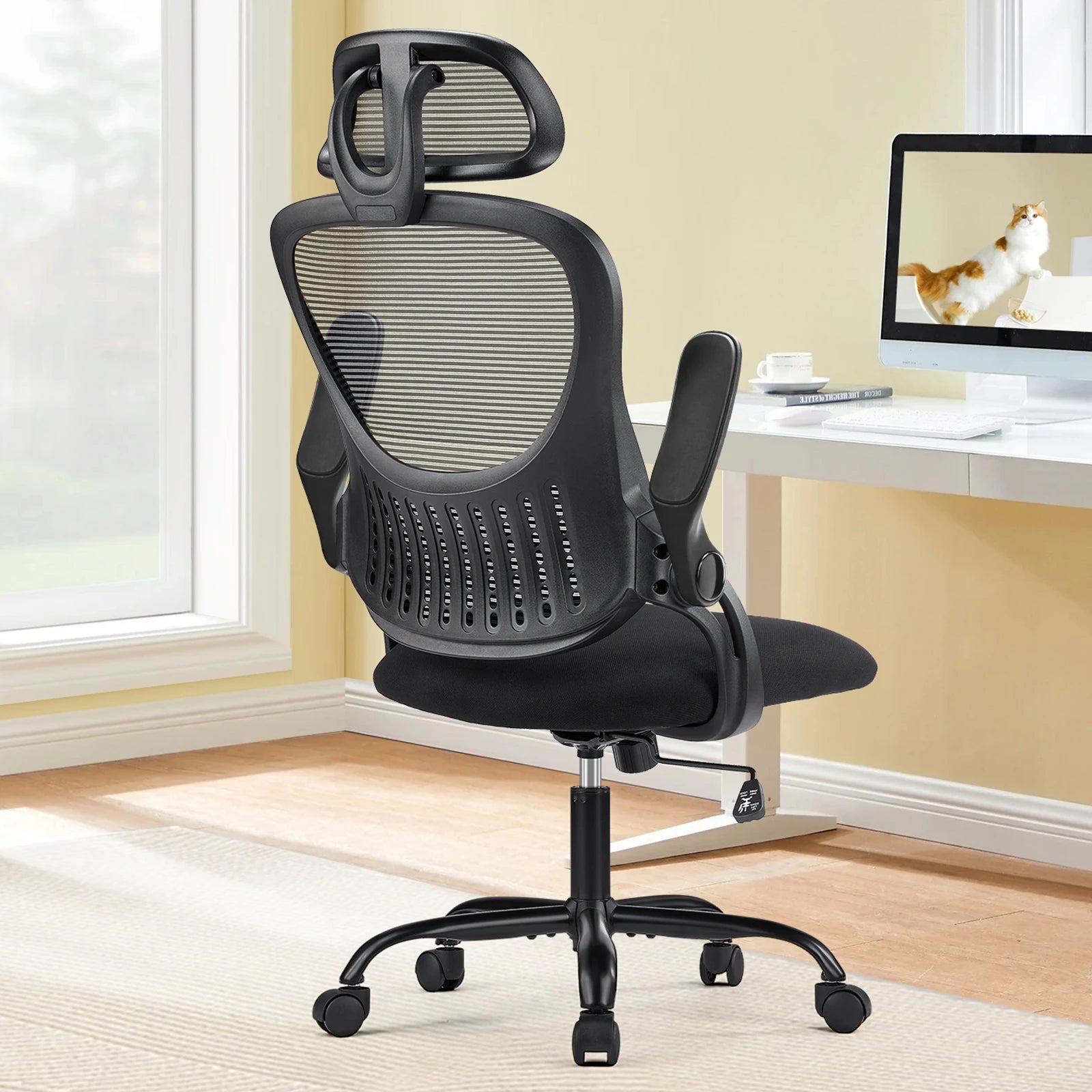 Ergonomic Mesh Office Chair with Adjustable Headrest & Flip-Up Arms - 15