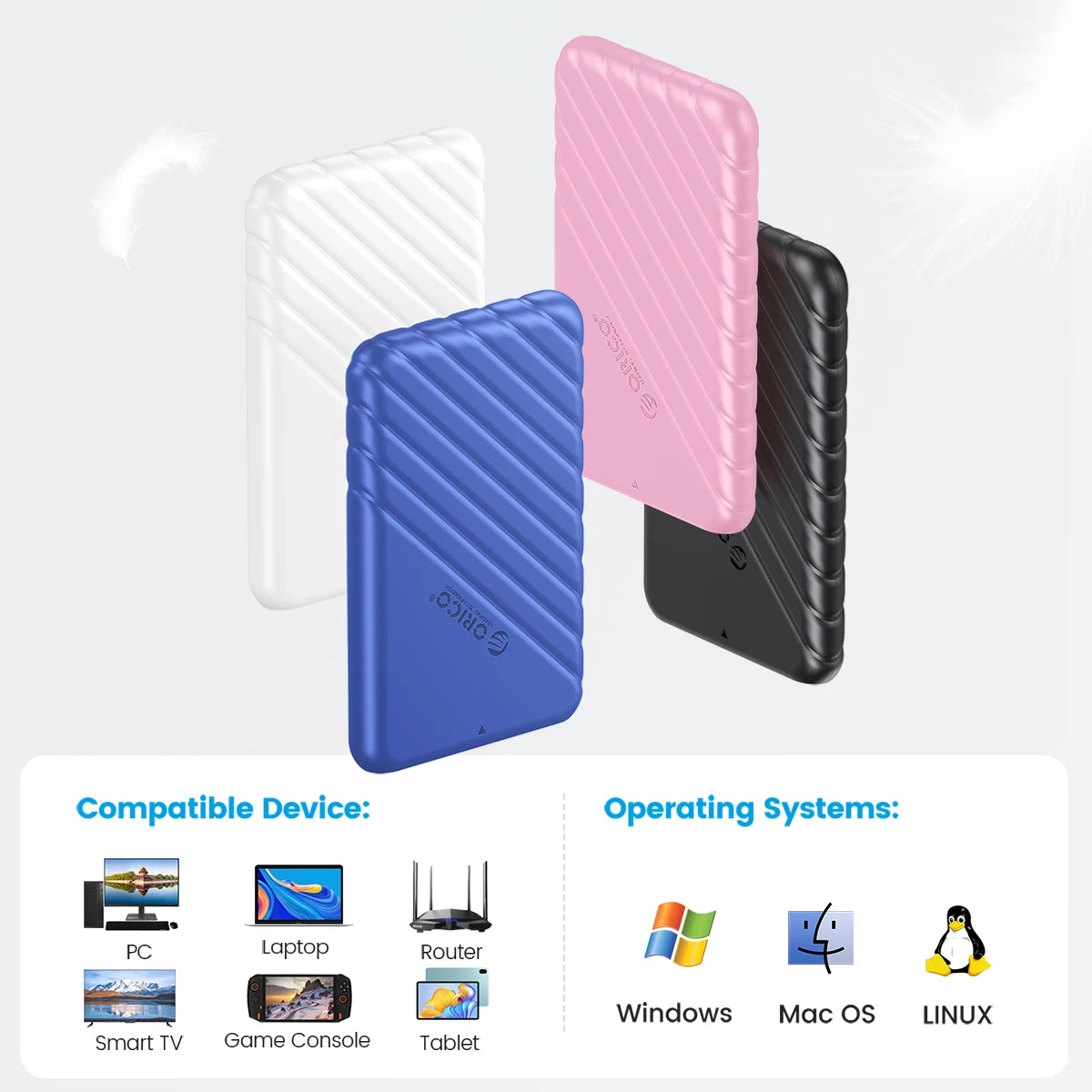 2.5" SATA HDD SSD External Hard Drive Enclosure - USB 3.0/Type-C Adapter - 4