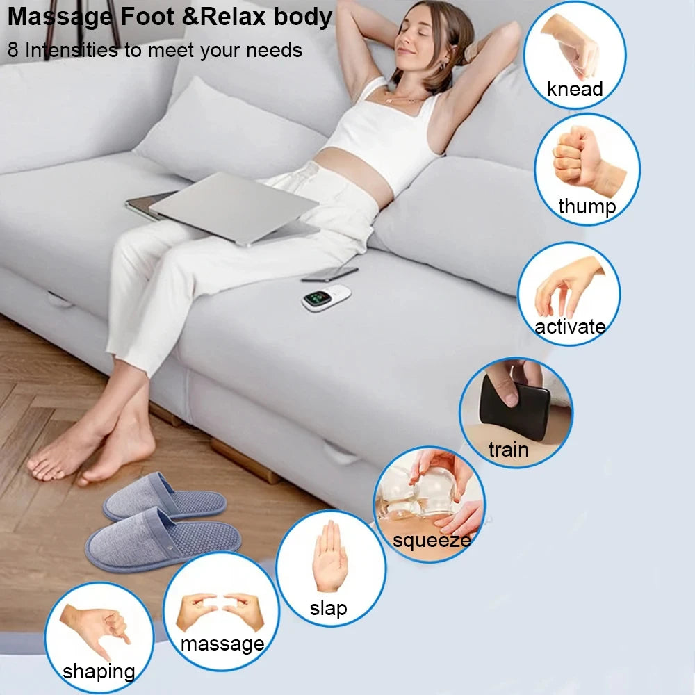 EMS Foot Massager Slippers with Remote - Electric Pulse Therapy Shoes