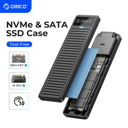 M.2 NVMe SATA SSD Enclosure 10Gbps USB 3.2 Tool-Free External Drive Case