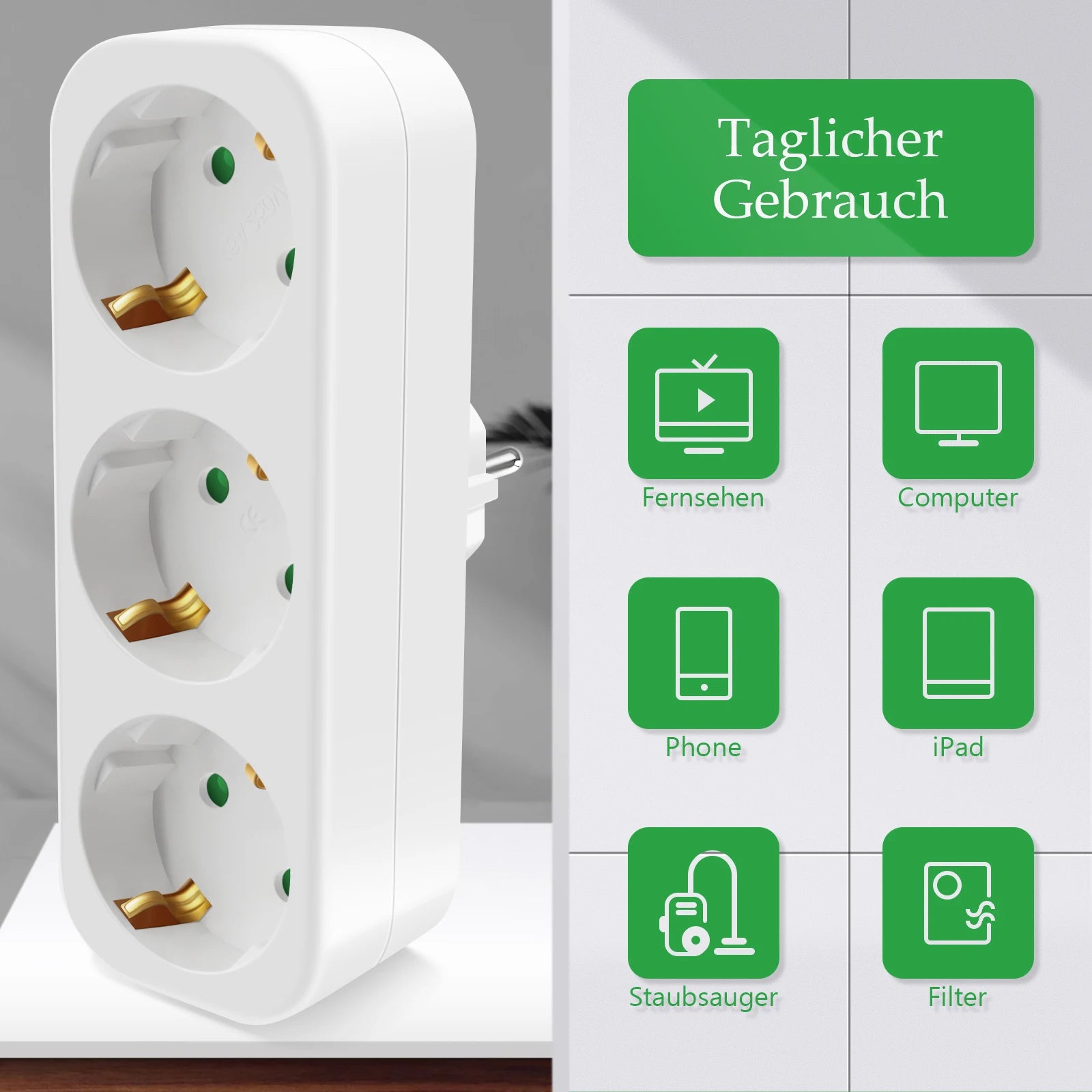 3-Way European Power Socket Adapter - 16A EU Plug Extension Converter - 7