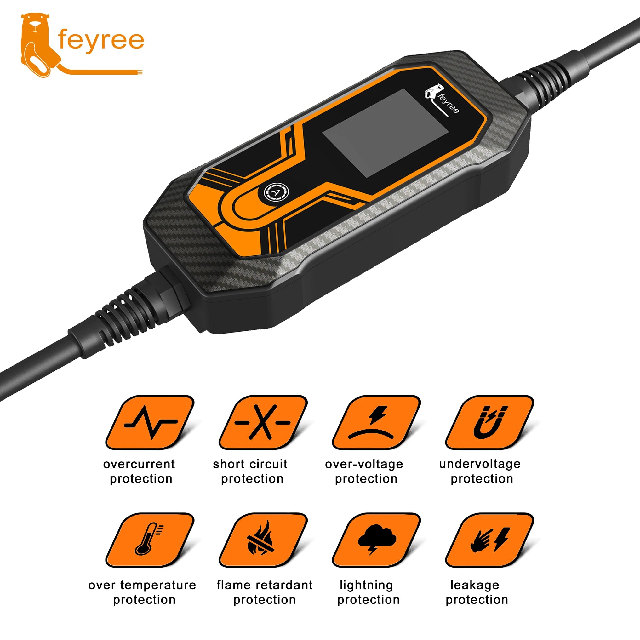 Feyree Portable EV Charger Type 2 - 7KW/11KW Adjustable Electric Car Charger - 12