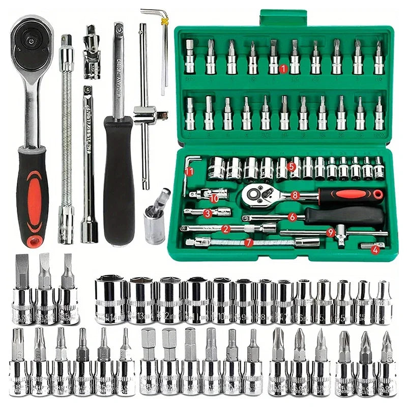 46-Piece 1/4" Drive Socket & Ratchet Wrench Set for Auto Repair & DIY - 15