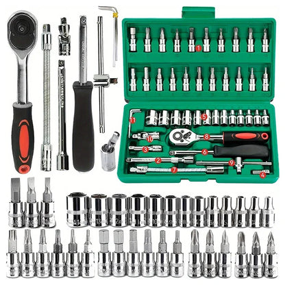 46-Piece 1/4" Drive Socket & Ratchet Wrench Set for Auto Repair & DIY