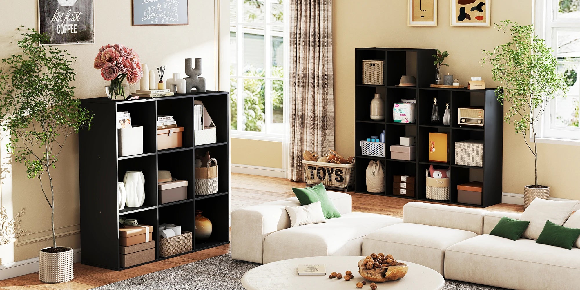 9-Cube Wooden Storage Organizer - Modern Open Bookshelf & Display Unit - 6