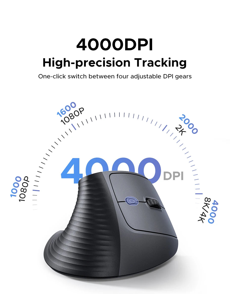 Vertical Ergonomic Wireless Mouse 4000 DPI Optical 2.4G Silent Click - 14