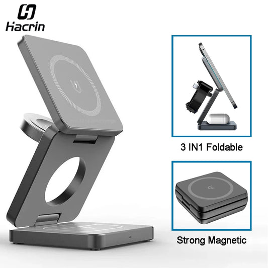 3-in-1 Foldable Magnetic Wireless Charging Station for Apple Devices