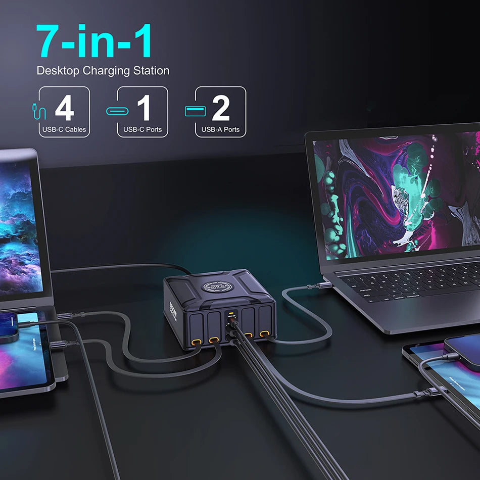 550W 7-in-1 GaN Fast Charging Station with 4 Built-in Retractable Cables