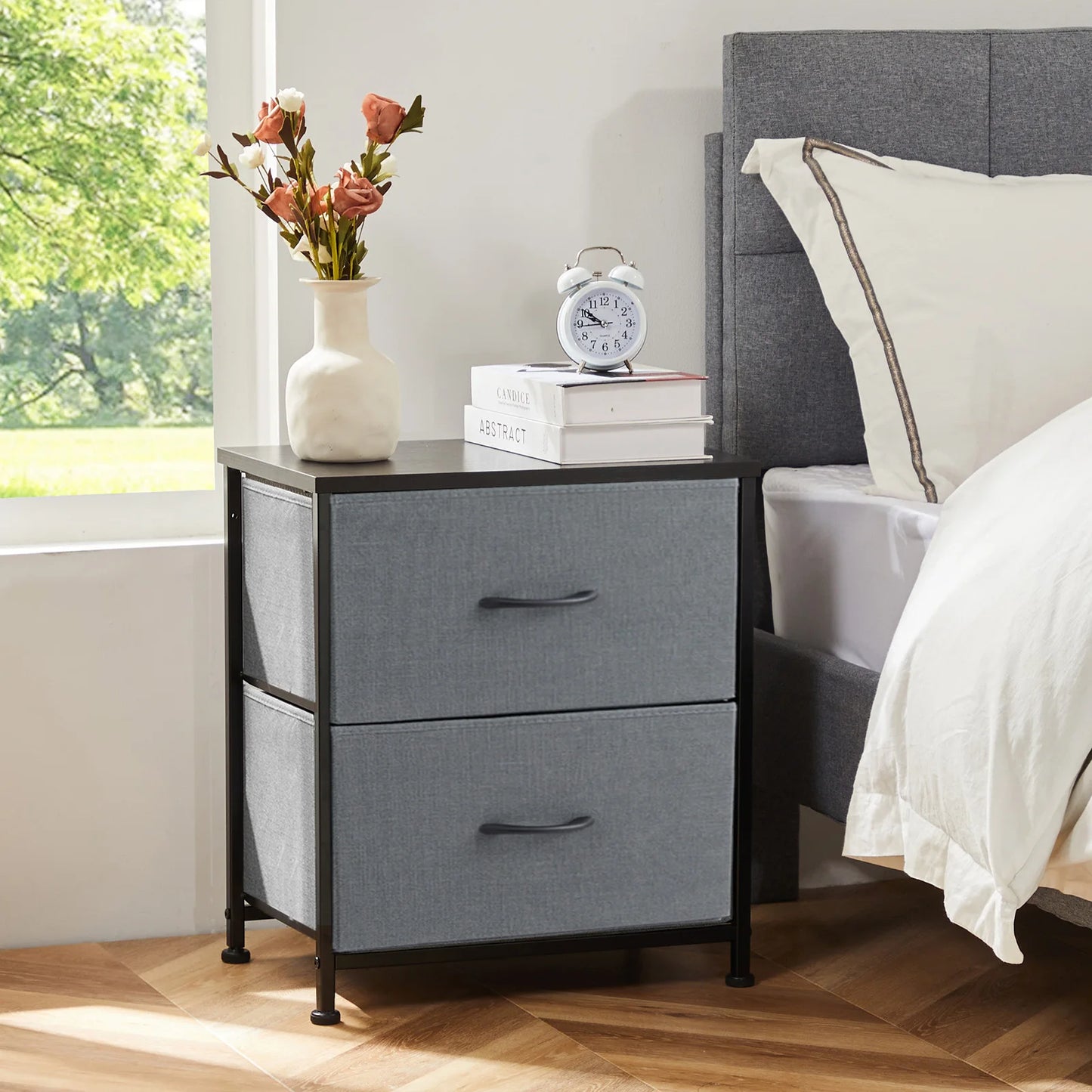 Modern 2-Drawer Nightstand with Fabric Storage Drawers – Bedroom Side Table