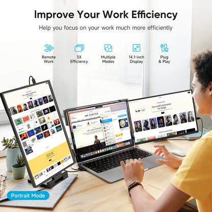 14.1" Portable Laptop Monitor - 1200P FHD IPS Triple Screen Extender