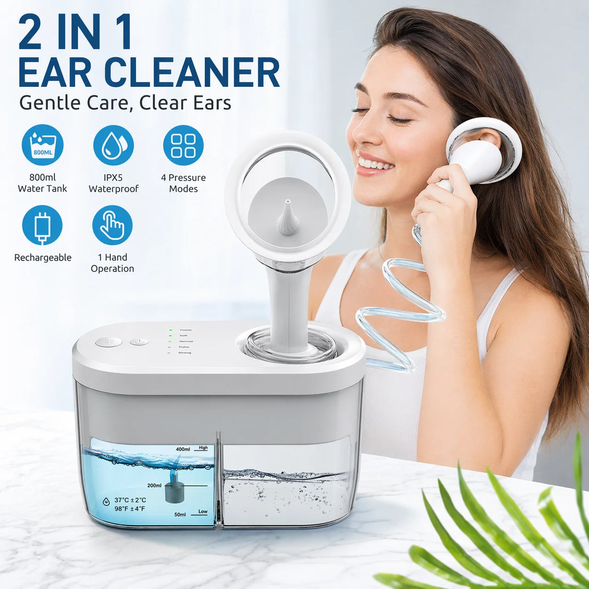 Electric Ear Wax Removal System - Waterproof Ear Irrigation Kit with 4 Pressure Modes