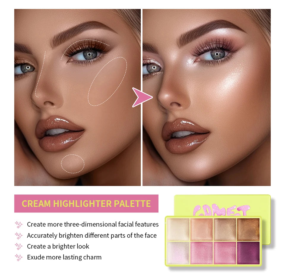 8-Color Cream Blush & Highlighter Palette | Long-Lasting Glow - 14