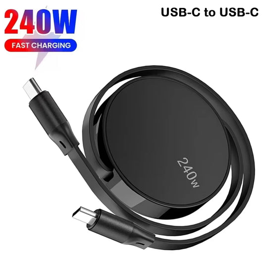 240W Retractable USB-C to USB-C Fast Charging & Data Cable