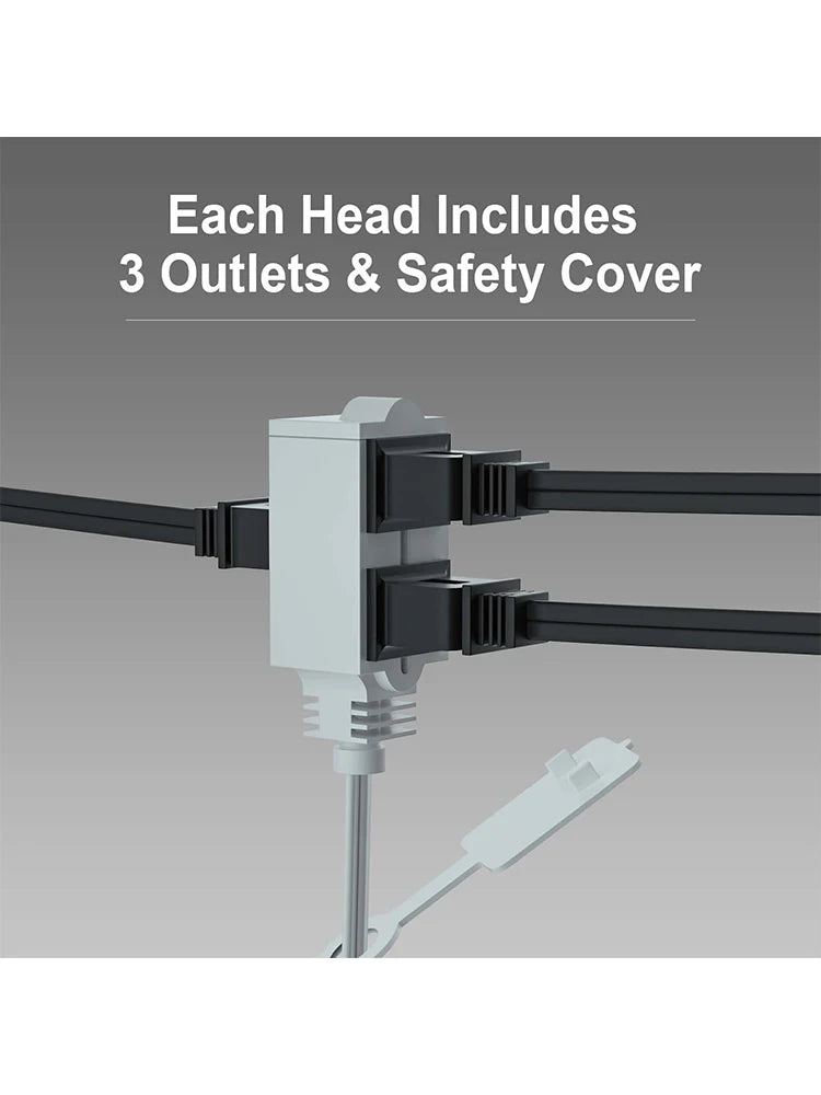 12ft Twin Extension Cord - Dual-Sided 6ft Power Splitter with Flat Plug